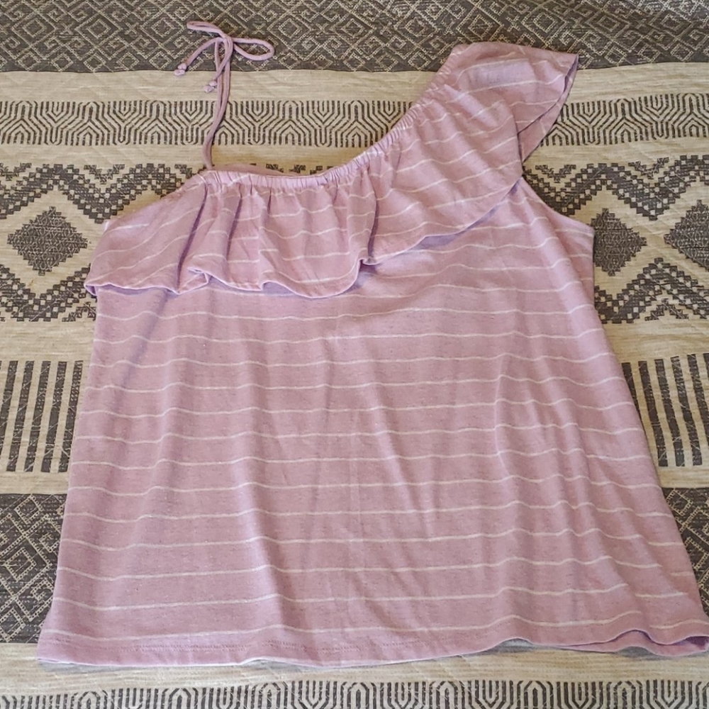 Flowy Off Shoulder Purple Striped Tank Top